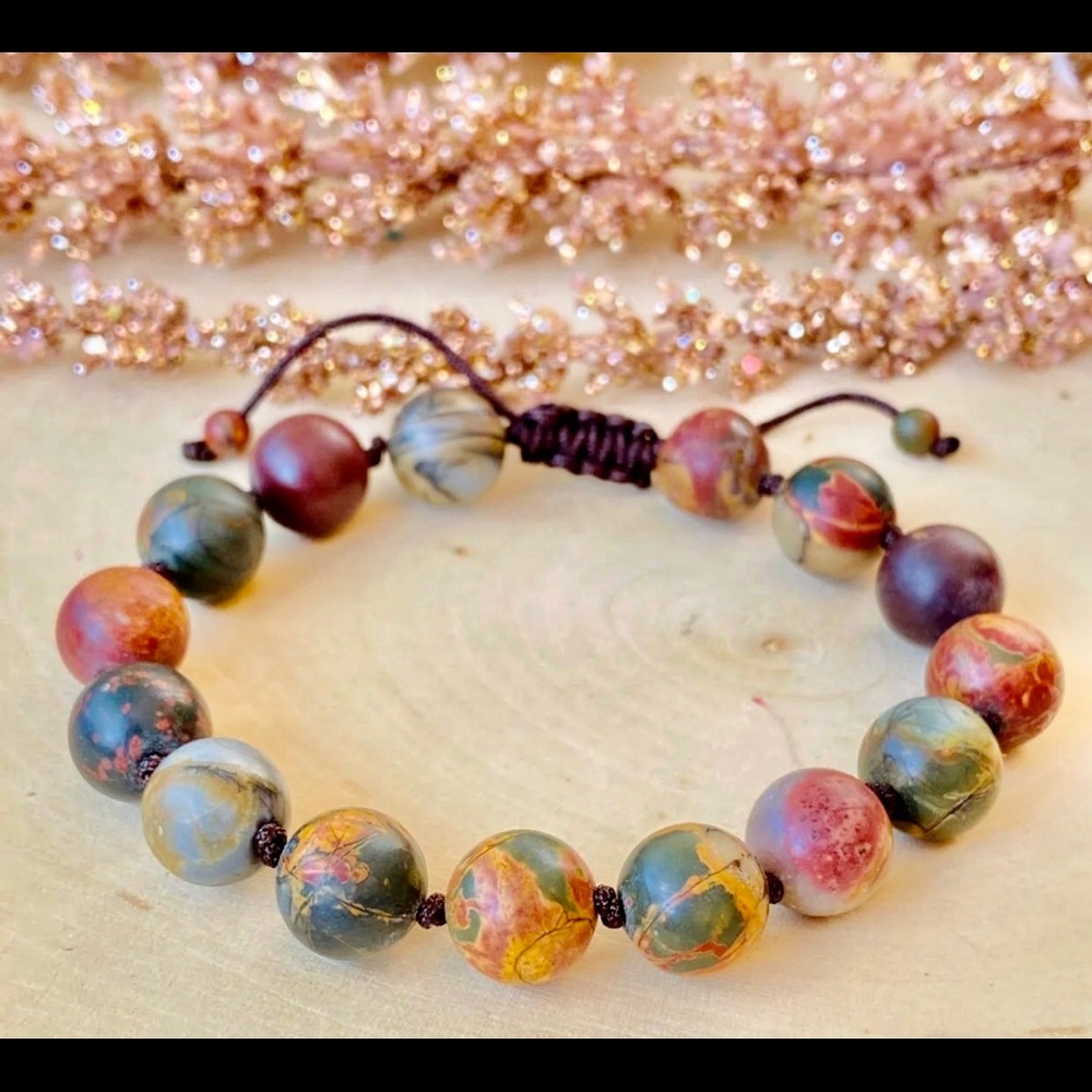 Picasso Jasper Bracelet, vegan leather adjustable